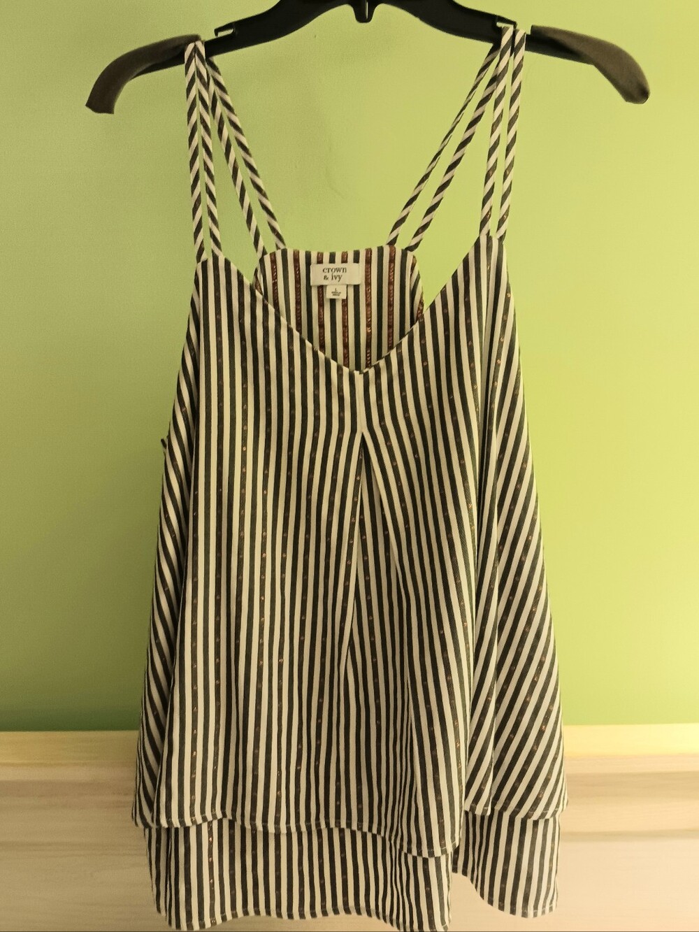crown & ivy Navy, White & Gold Striped Double-Strap Blouse
